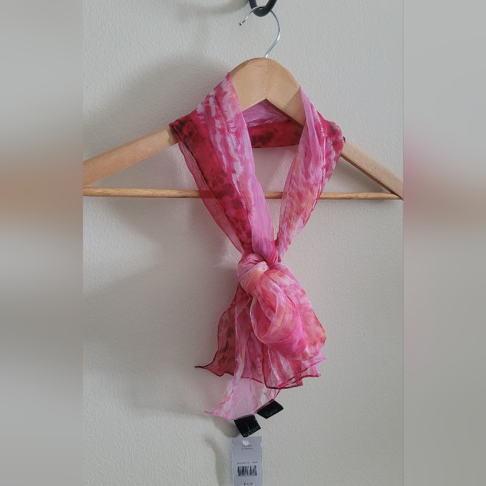 Vtg Cejon Gauzy Pretty in Pink Printed Scarf, Barbie Pink